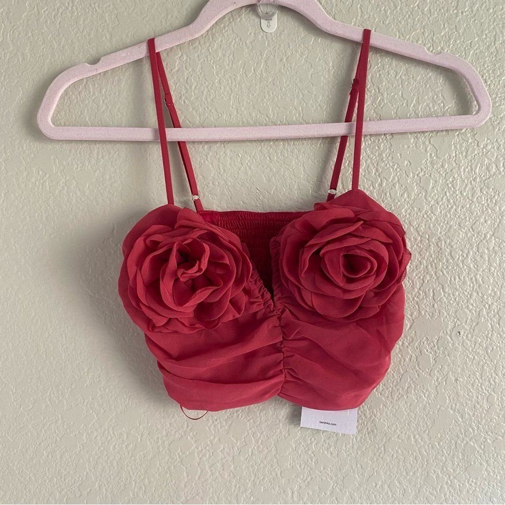 Bershka Chiffon Top with Rose Appliqué Detail
